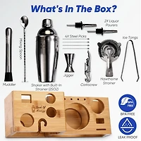 Touch of Mixology Premium 14 Piece Stainless Steel Bartender Kit with Bamboo Stand (Dark Metallic)