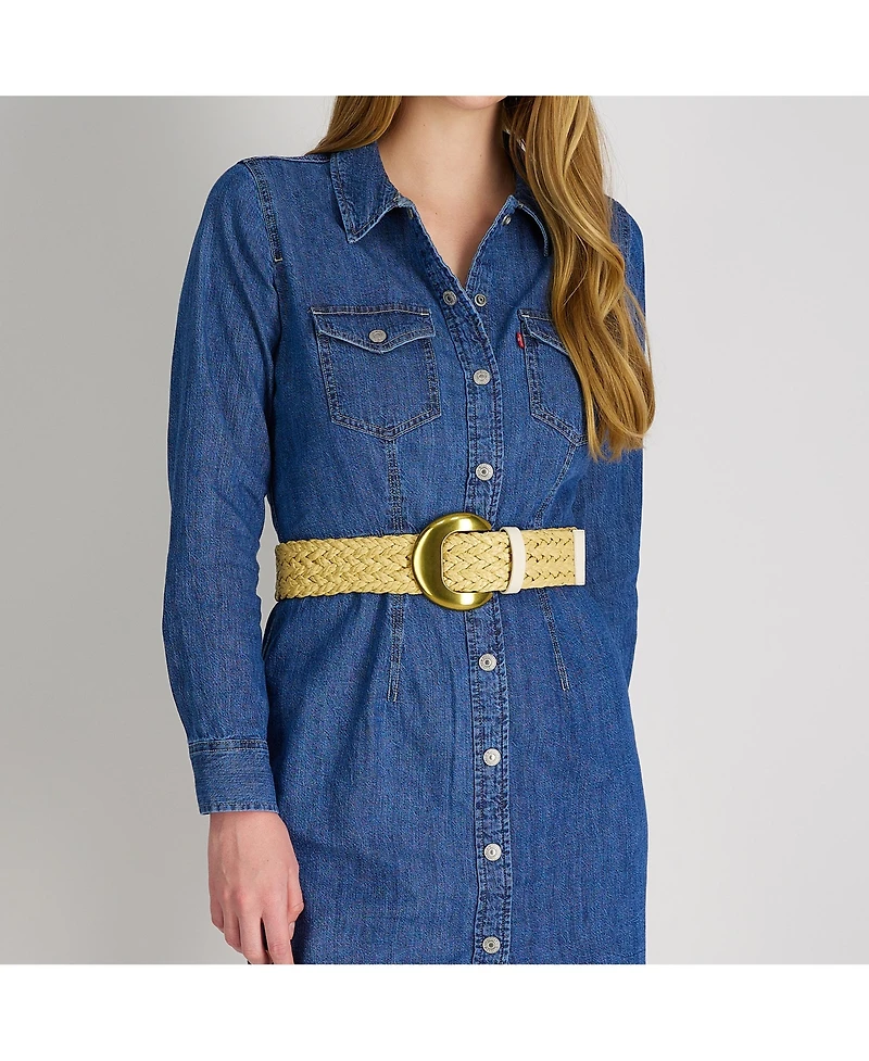 Levi's Women's Fully Adjustable Raffia Belt with Statement Buckle