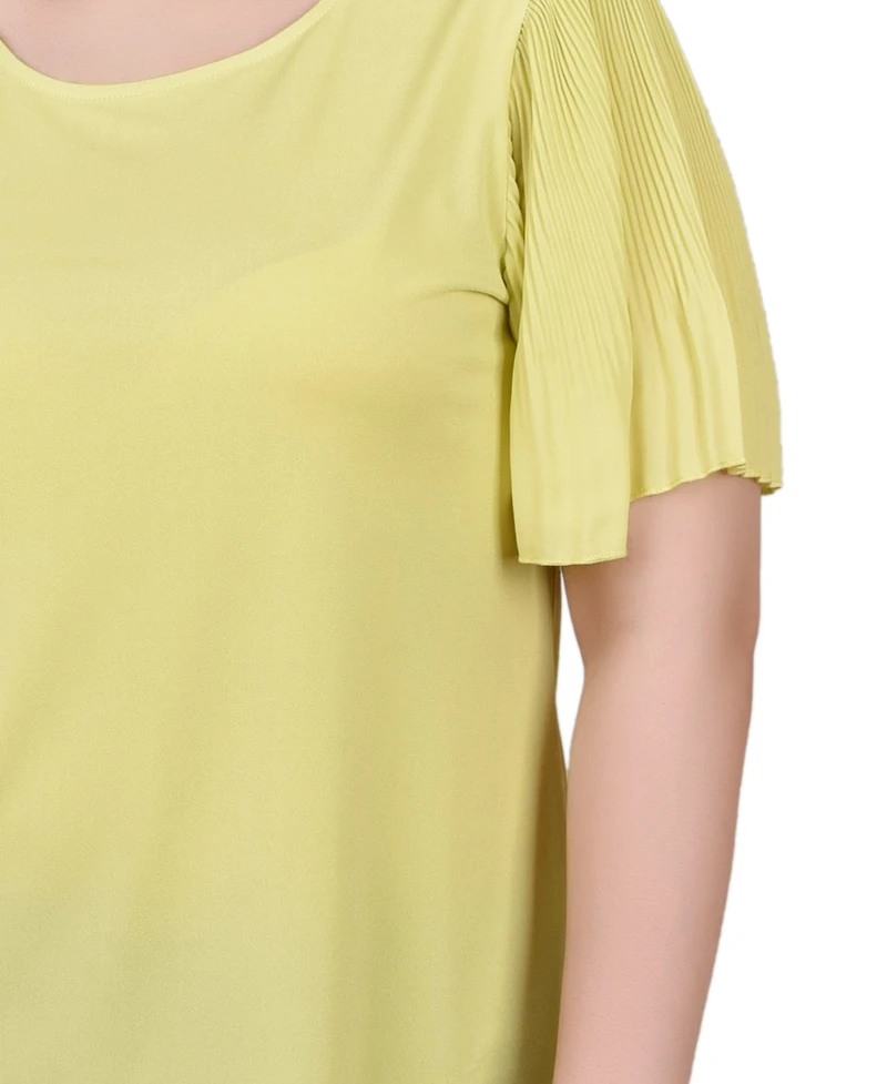 Ny Collection Petite Pleated-Sleeve Top