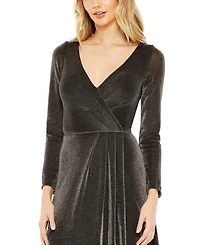 Mac Duggal Women's Ieena Long Sleeve Faux Wrap A Line Gown