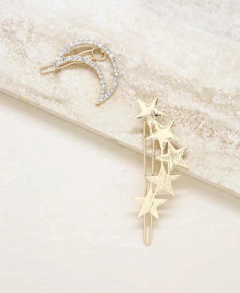Ettika Stars and Moon Hair Barrettes in Gold-Tone, Set of 2