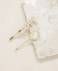Ettika Imitation Pearl and Gold-Tone Love Heart Hair Pin Set