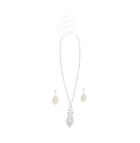 Sohi Women's Silver Crystal Bling Necklace And Earrings (Set Of 2