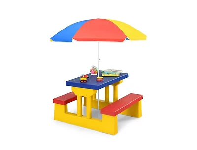 Slickblue Kids Picnic Folding Table and Bench with Umbrella