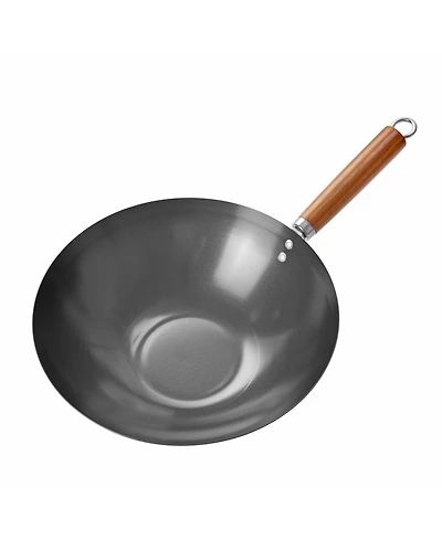 Commercial Chef 12" Carbon Steel Wok with Acacia Wood Handle, Non Stick Stir Fry Pan with Ceramic Coating, Safe for Any Cooktop or Grill, Lighter