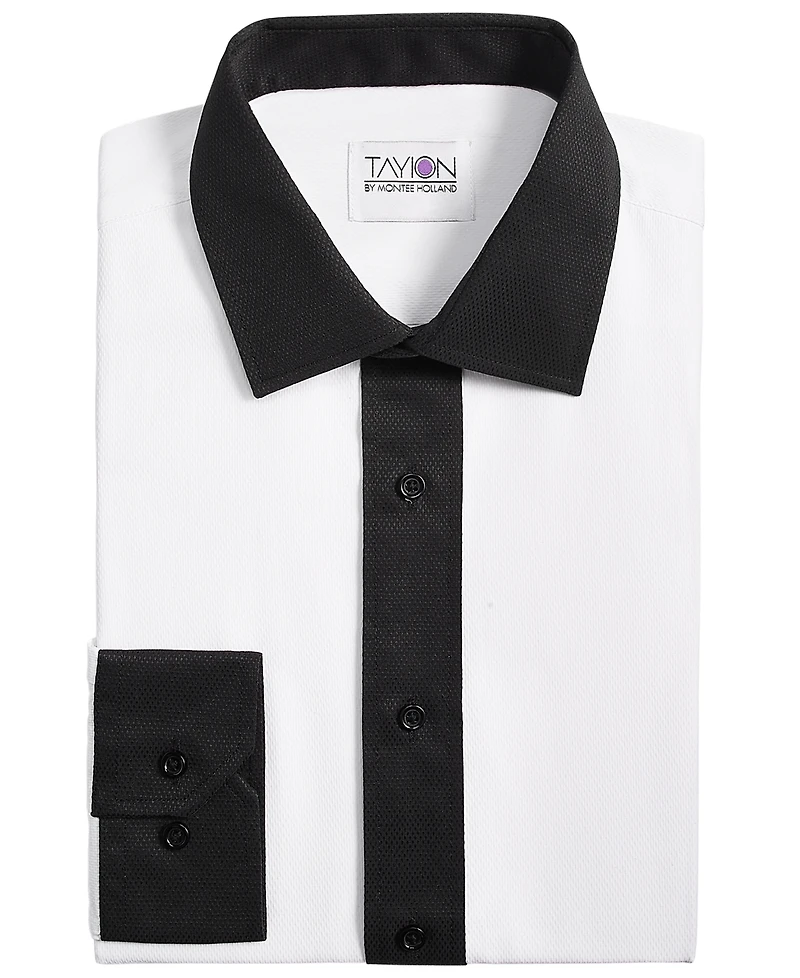Tayion Collection Men's Slim-Fit Black Trim Solid Dress Shirt