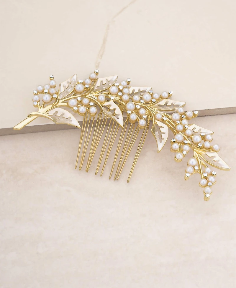 Ettika Ethereal Imitation Pearl Leaf Hair Comb