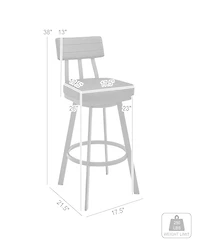 Armen Living Benjamin 30" Swivel Bar Stool Brushed Stainless Steel with Faux Leather