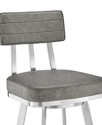 Armen Living Benjamin 30" Swivel Bar Stool in Brushed Stainless Steel with Faux Leather