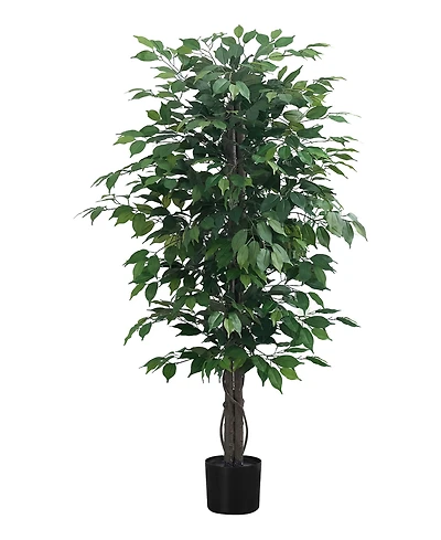 Monarch Specialties 58" Indoor Artificial Floor Ficus Tree with Black Pot