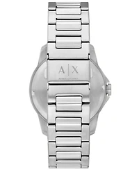 A|X Armani Exchange Men's Three Hand Day-Date Silver-Tone Stainless Steel Watch 44mm