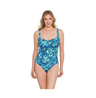 ShapeSolver by Mimi Flamingo Women's Shirred Bodice One-Piece Swimsuit