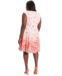 London Times Plus Printed Fit & Flare Dress