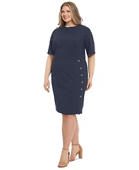 London Times Plus Button-Trim Sheath Dress