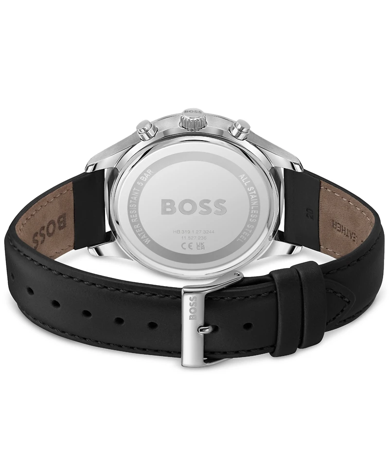Hugo Boss Men's Chronograph Avery Black Leather Strap Watch 42mm