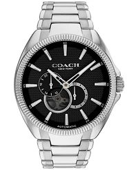 Coach Men's Automatic Jackson Silver-Tone Stainless Steel Watch 45mm