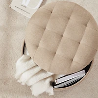 Donovan Round Tufted Linen Storage Ottoman