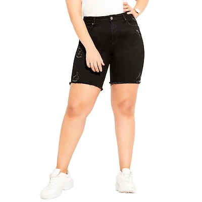 City Chic Plus Longline Distressed Short