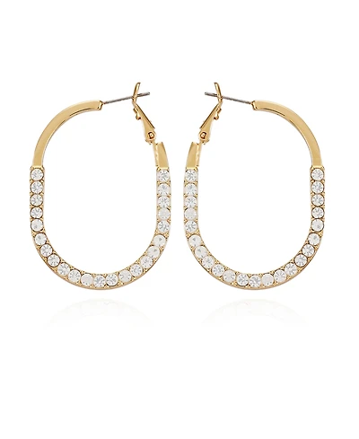 T Tahari Gold-Tone Glass Stone Oval Hoop Earrings