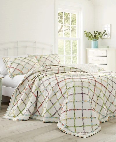 Laura Ashley Ruffle Garden Appliqued Diamond Cotton Quilt