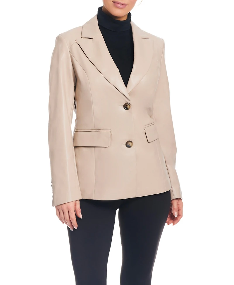 Sanctuary Women's Faux Leather Single-Breasted Blazer Jacket with Corset Back