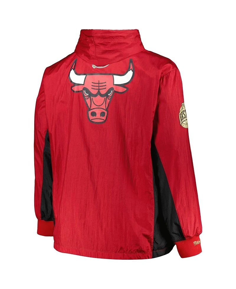 Men's Mitchell & Ness Red Chicago Bulls Big and Tall Hardwood Classics Team Og 2.0 Anorak Hoodie Quarter-Zip Windbreaker Jacket