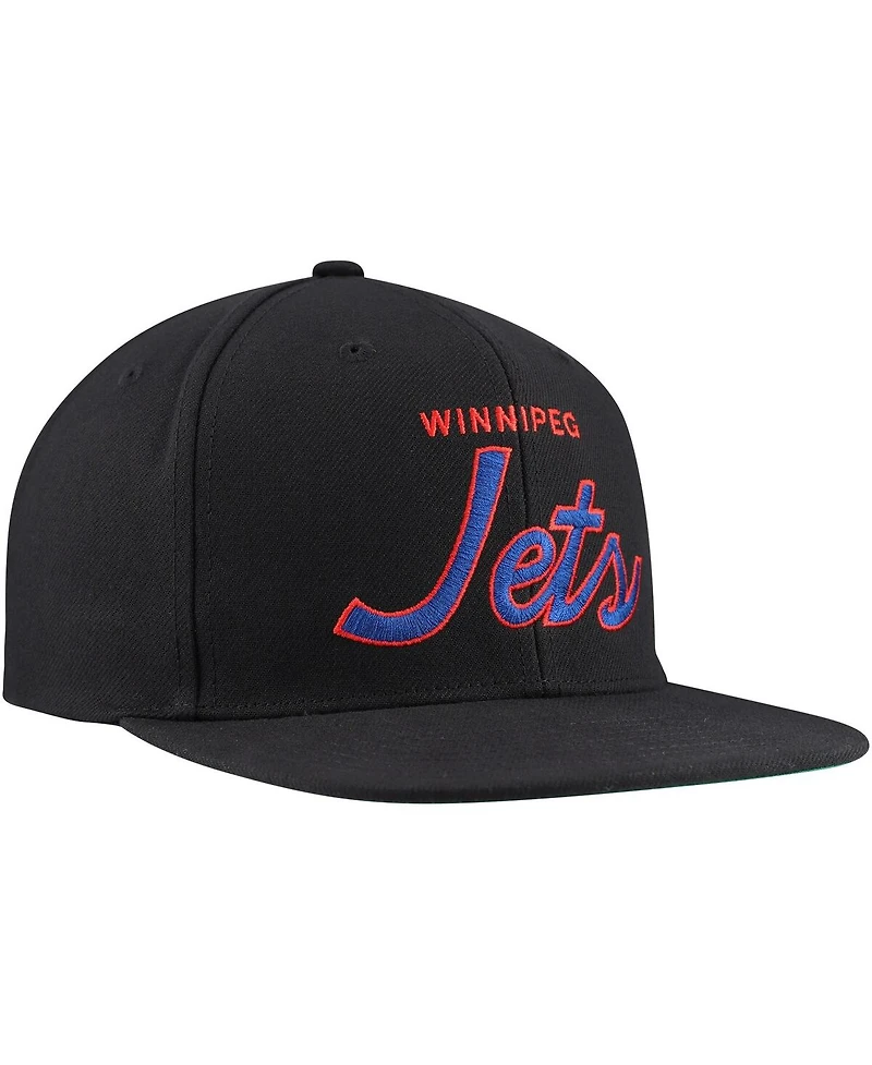 Men's Mitchell & Ness Black Winnipeg Jets Core Team Script 2.0 Snapback Hat