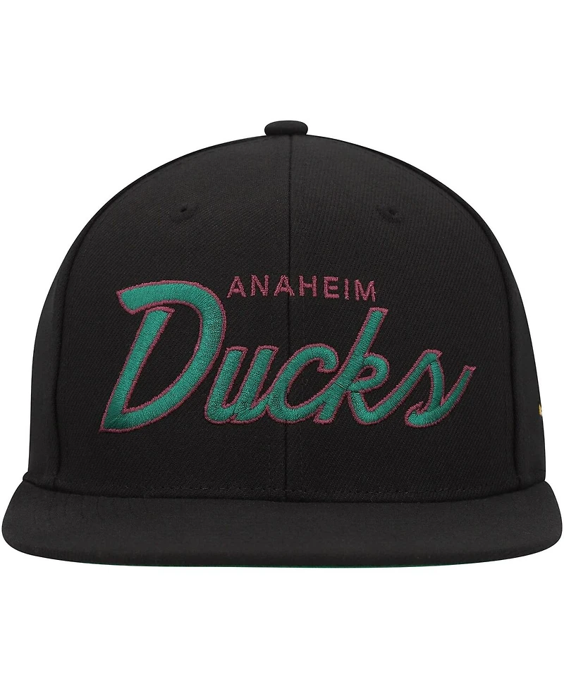 Men's Mitchell & Ness Black Anaheim Ducks Core Team Script 2.0 Snapback Hat