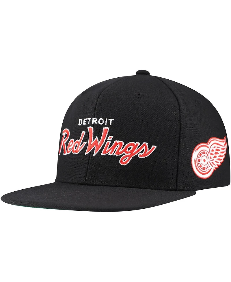 Men's Mitchell & Ness Black Detroit Red Wings Core Team Script 2.0 Snapback Hat