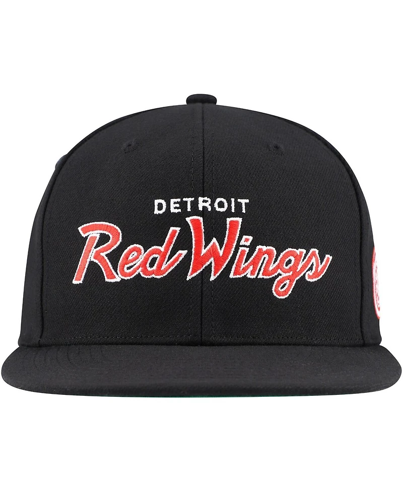 Men's Mitchell & Ness Black Detroit Red Wings Core Team Script 2.0 Snapback Hat