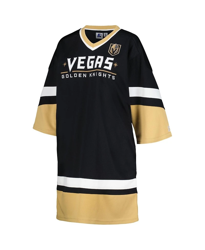 Women's Starter Black Vegas Golden Knights Hurry-Up Offense Boxy V-Neck Half-Sleeve Sneaker Dress