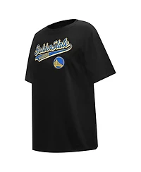 Women's Pro Standard Black Golden State Warriors Script Boyfriend T-shirt