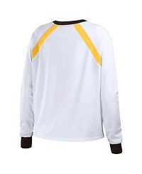 Women's Wear by Erin Andrews White Distressed San Diego Padres Raglan Long Sleeve T-shirt