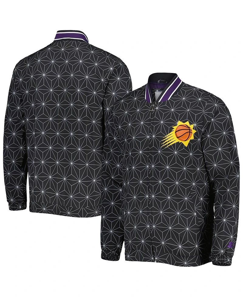 Men's Starter Black Phoenix Suns In-Field Play Fashion Satin Full-Zip Varsity Jacket