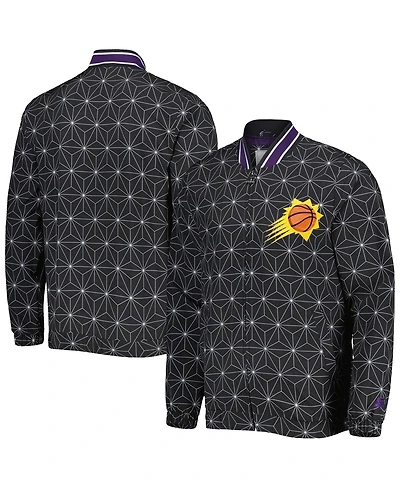 Men's Starter Black Phoenix Suns In-Field Play Fashion Satin Full-Zip Varsity Jacket
