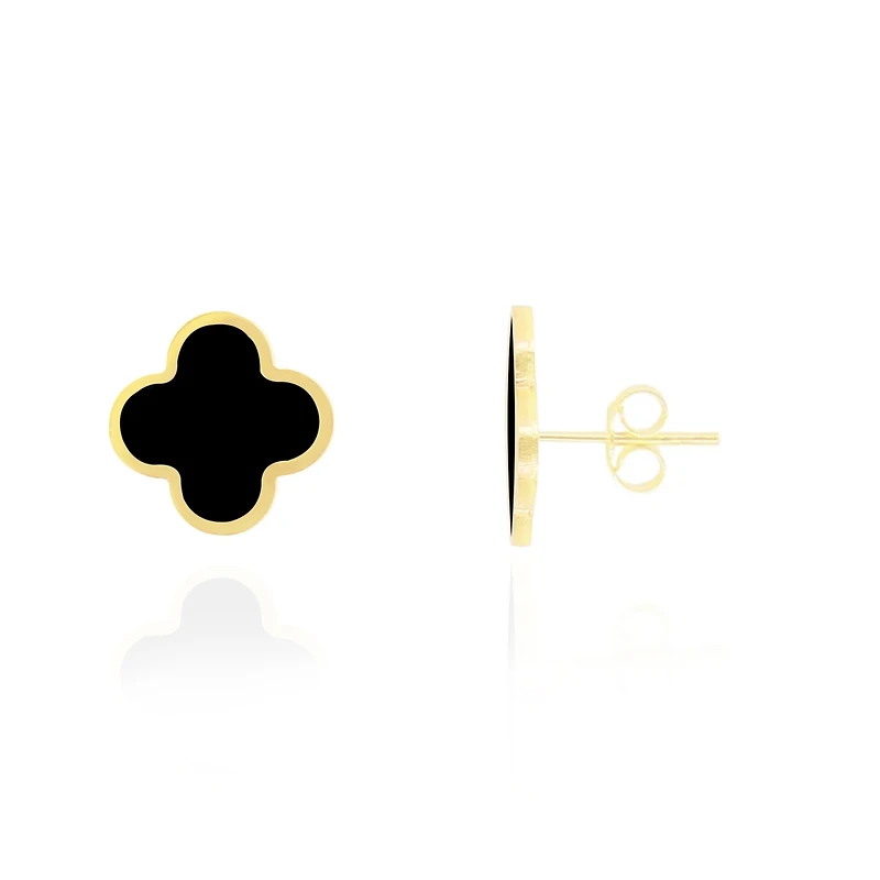 The Lovery Large Onyx Clover Stud Earrings 14K Gold