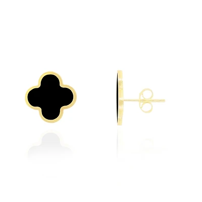 The Lovery Large Onyx Clover Stud Earrings 14K Yellow Gold