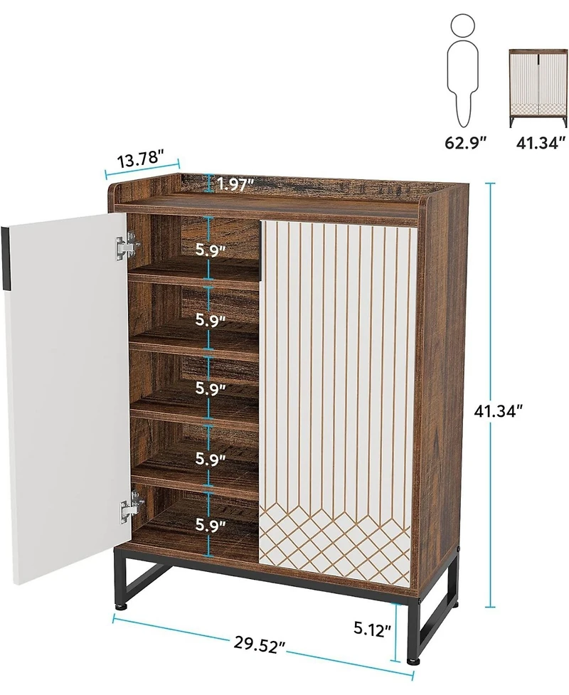 Tribesigns 25 Pair Shoe Cabinets with Doors, 5-tier Modern Rack Organizer Cabinet, Freestanding Wood Storage Cabinet for Bedroom Hallway Living R