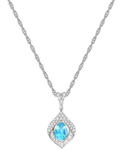 Lab-Grown Blue Sapphire (3/4 ct. t.w.) & White (1/3 Framed 18" Pendant Necklace Sterling Silver (Also Additional Ge
