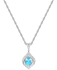 Lab-Grown Blue Sapphire (3/4 ct. t.w.) & White (1/3 Framed 18" Pendant Necklace Sterling Silver (Also Additional Ge