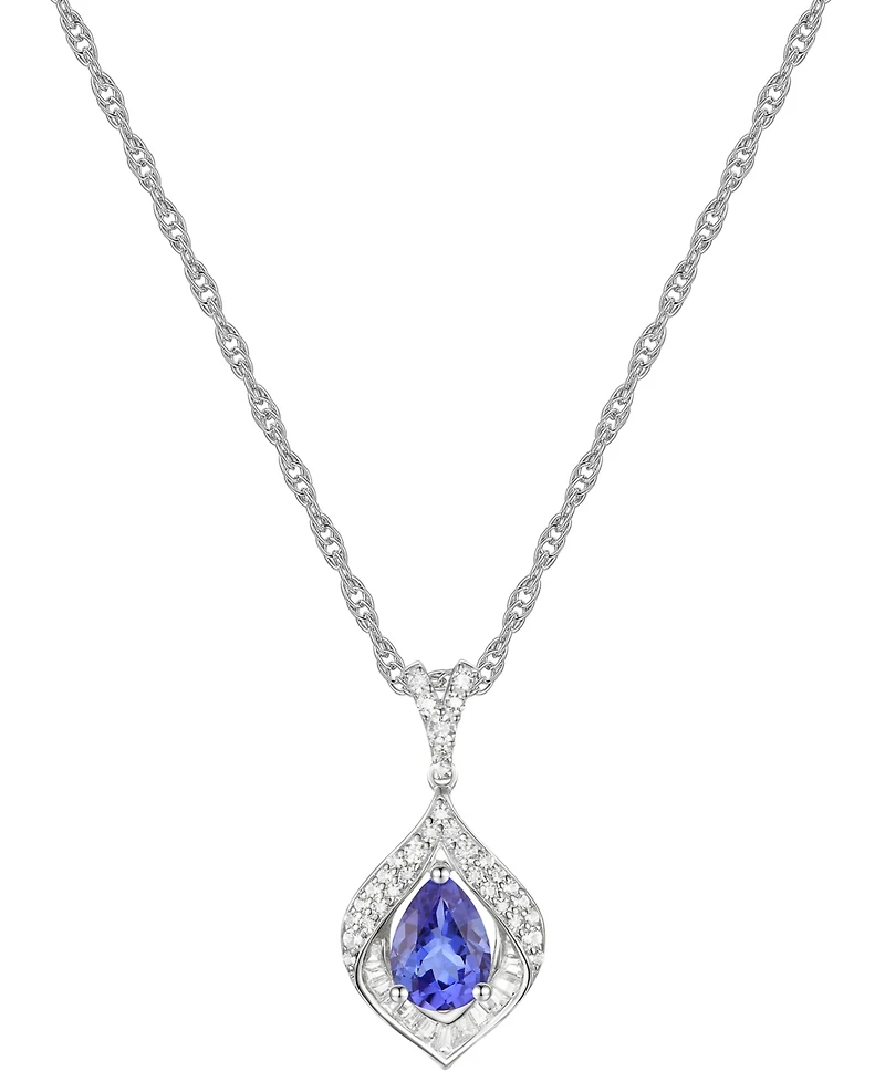 Lab-Grown Blue Sapphire (3/4 ct. t.w.) & Lab-Grown White Sapphire (1/3 ct. t.w.) Framed 18" Pendant Necklace in Sterling Silver (Also in Additional Ge
