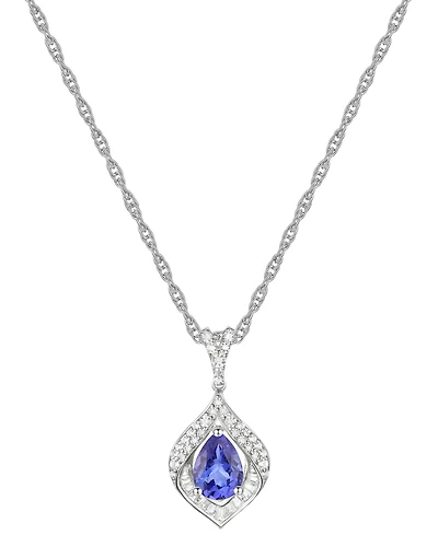 Lab-Grown Blue Sapphire (3/4 ct. t.w.) & Lab-Grown White Sapphire (1/3 ct. t.w.) Framed 18" Pendant Necklace in Sterling Silver (Also in Additional Ge