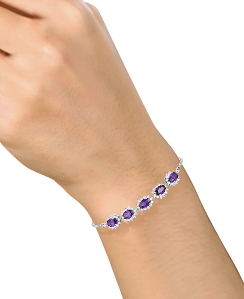 Amethyst (2 ct. t.w.) & Lab-Grown White Sapphire (3/4 Halo Five Stone Bolo Bracelet Sterling Silver (Also Morganite, Lab-Gro