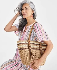 Style Co Womens Stripe Split Neck Tiered Dress Espadrille Wedge Sandals Straw Tote Created For Macys