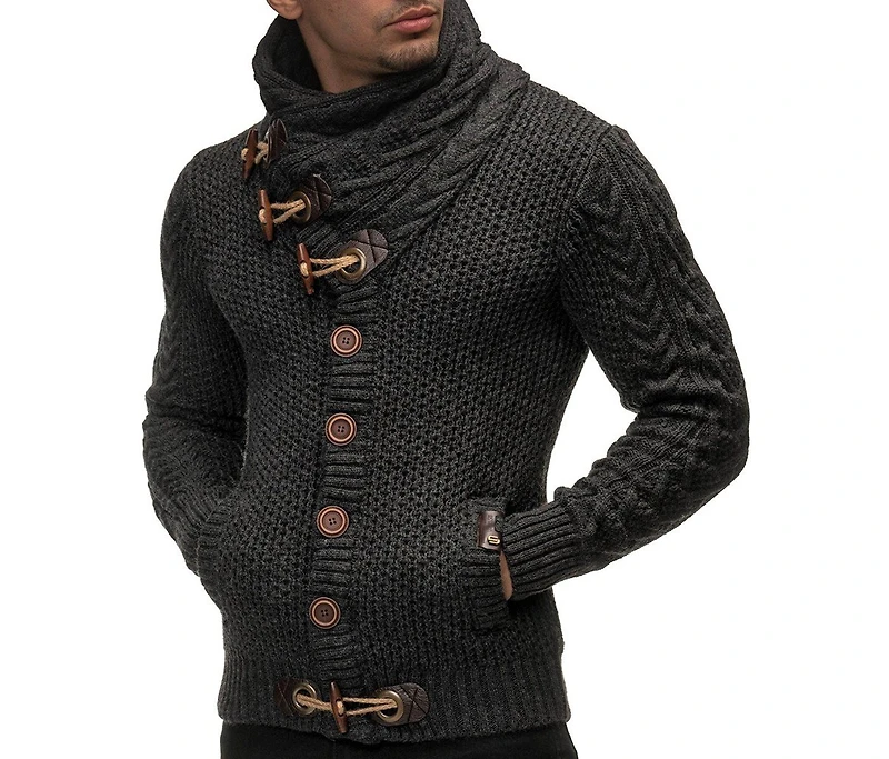 Leif Nelson Men's Knitted Turtleneck Jacket - Winter Cardigan Sweaters for Men