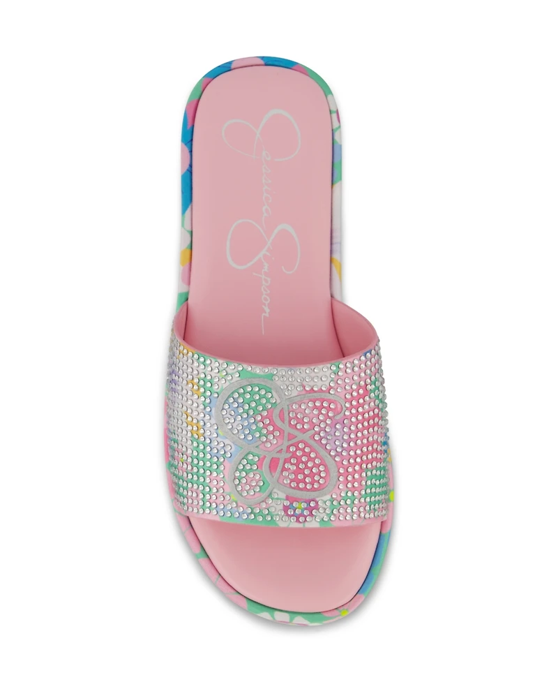 Jessica Simpson Little and Big Girls Sora Logo Floral Casual Slide Sandals