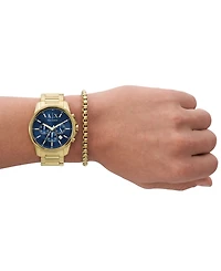 A|X Armani Exchange Men's Chronograph Gold-Tone Stainless Steel Watch 44mm Set, 2 Pieces