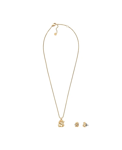 Skagen Women's Lny Gift Set Gold-Tone Stainless Steel Earrings and Necklace