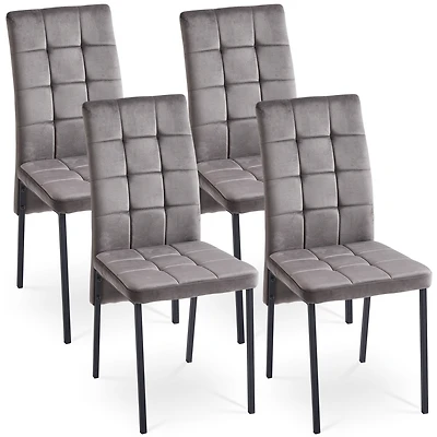 Streamdale Furniture Grey Velvet High Back Nordic Dining Chair Modern Fabric Chair with Black Legs, Set Of 4