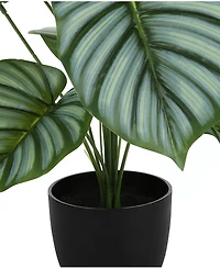 Monarch Specialties 24" Indoor Artificial Calathea Plant with Decorative Black Pot